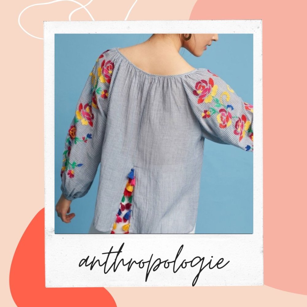 Anthro Floreat Embroidered Soleil Top Size M